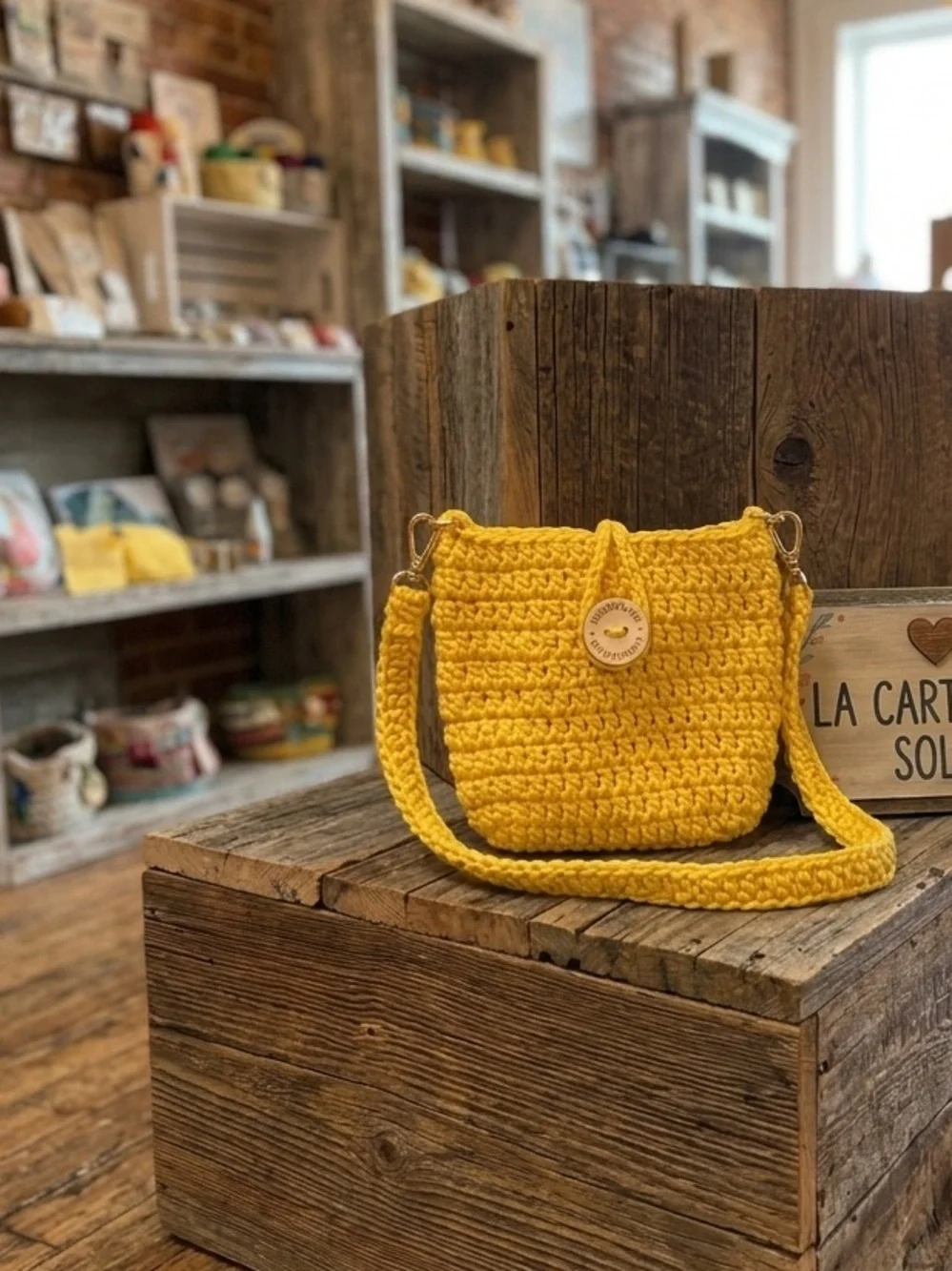 Bright Yellow Crochet Crossbody Baby Bag with Button Accent